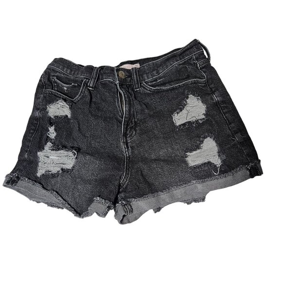 SO High Rise Mom Short Jean Shorts Womens Size 11 Dark Wash Ripped Denim Juniors - Picture 1 of 4